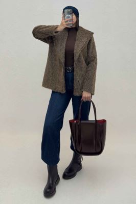 کت خز شاین دار یقه شالی