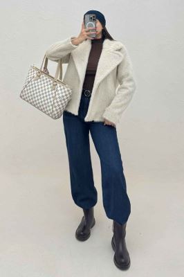 کت خز شاین دار یقه انگلیسی کد 2