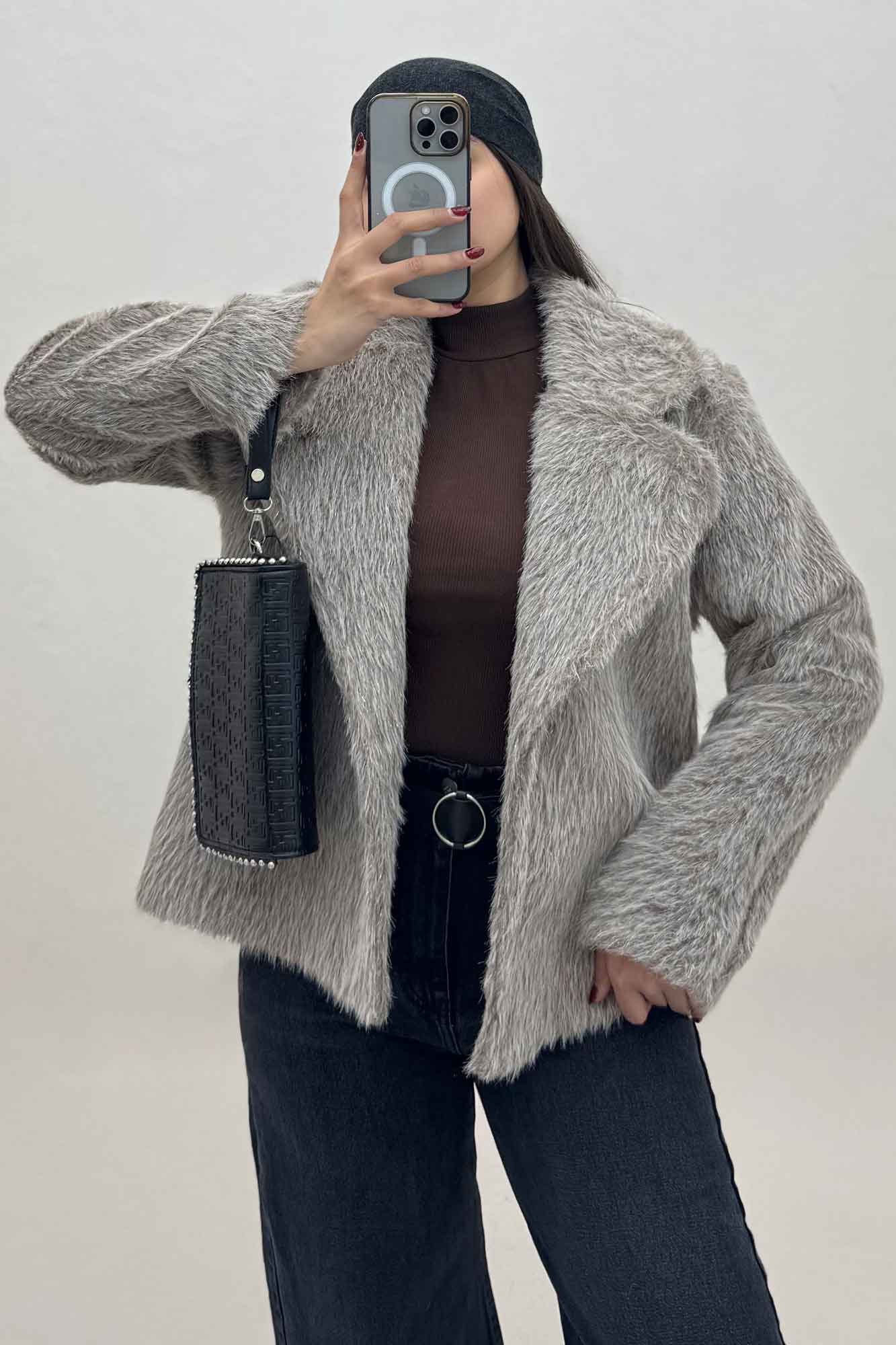 کت خز شاین دار یقه انگلیسی کد 2