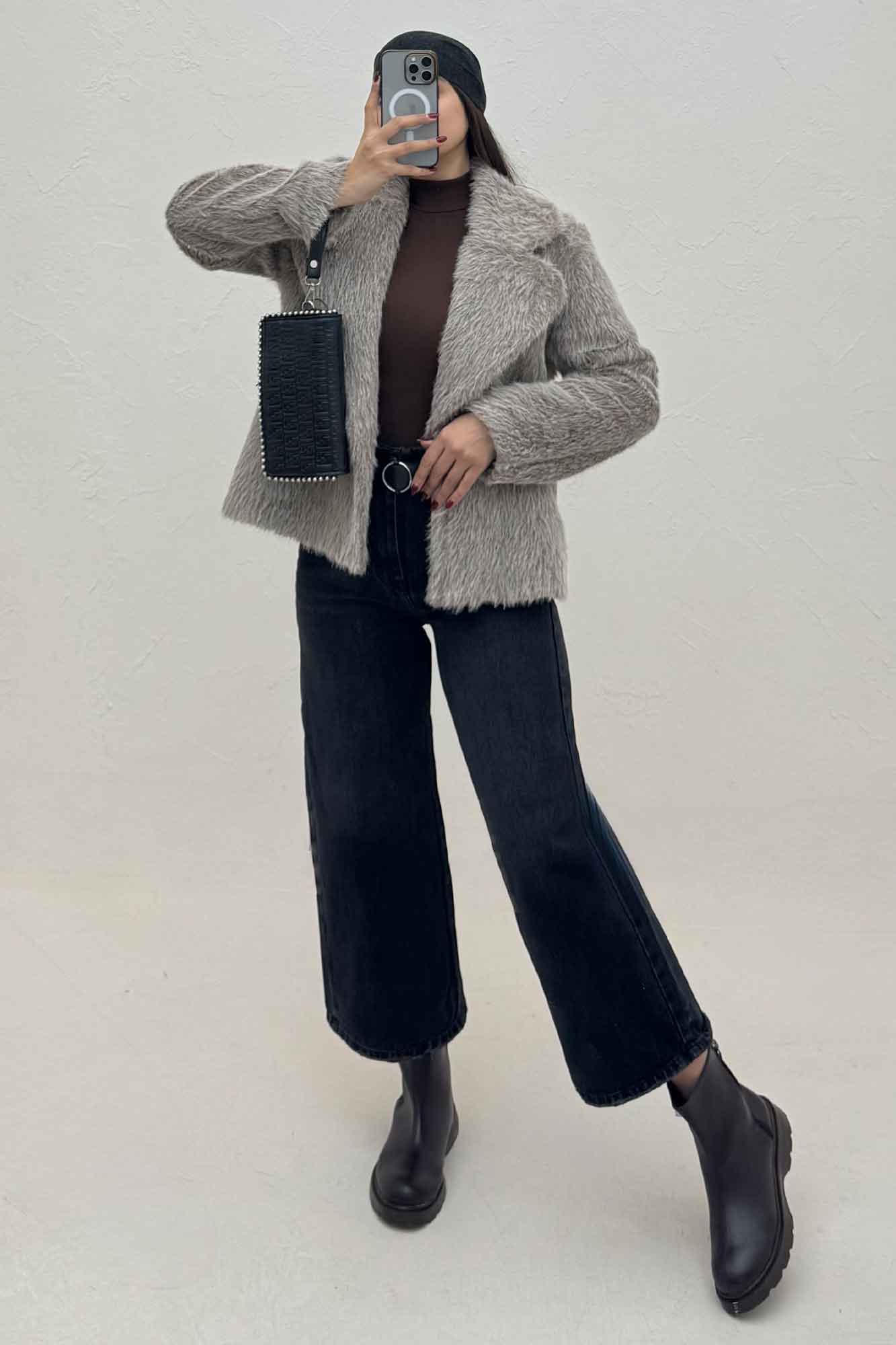 کت خز شاین دار یقه انگلیسی کد 2