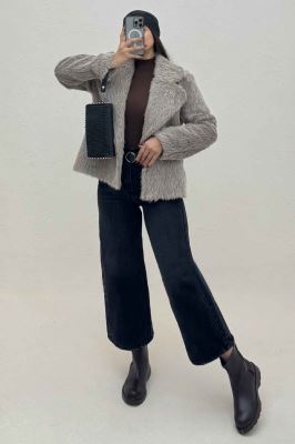 کت خز شاین دار یقه انگلیسی کد 2