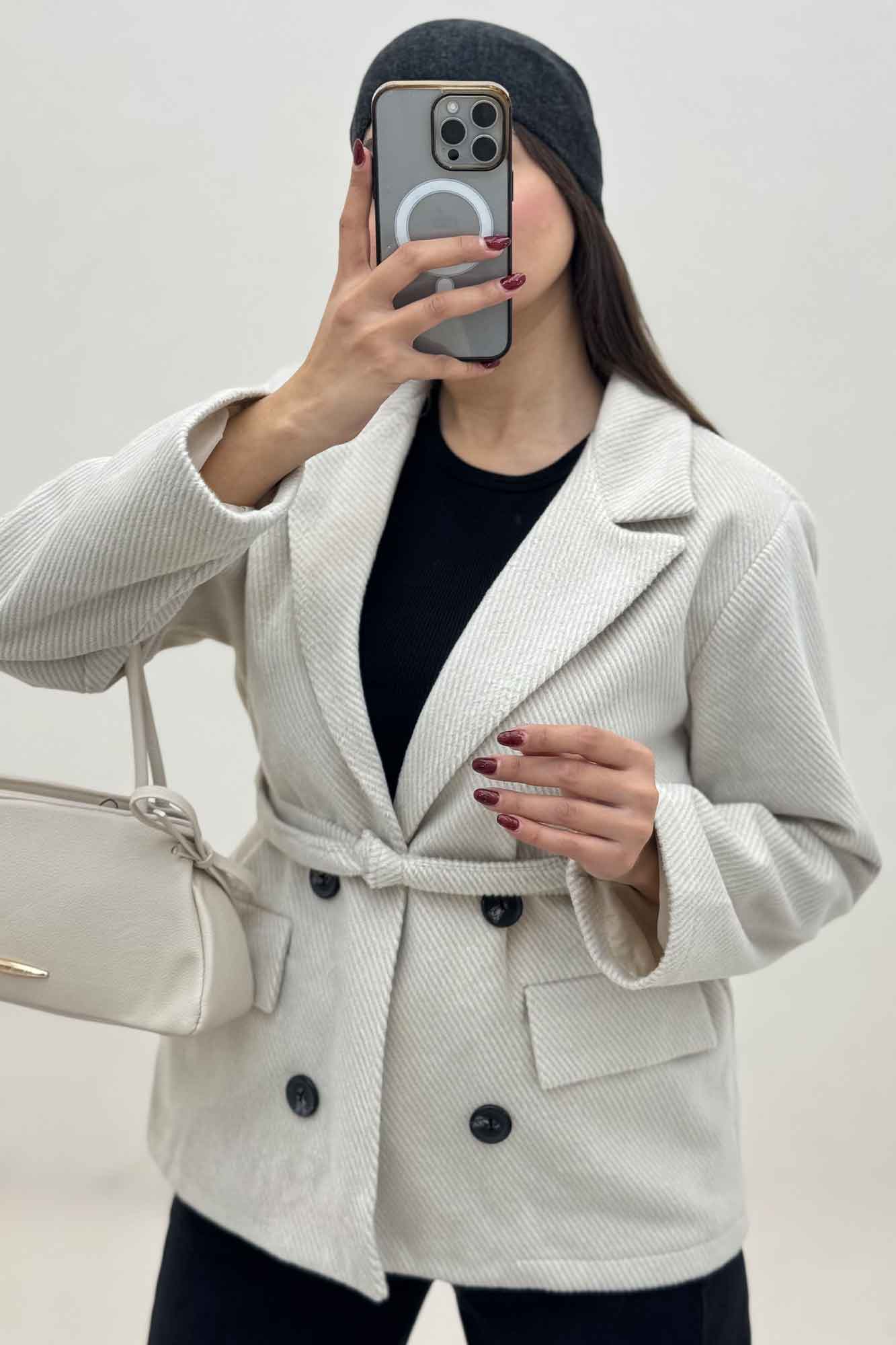 کت فوتر کجراه آستردار کمربنددار