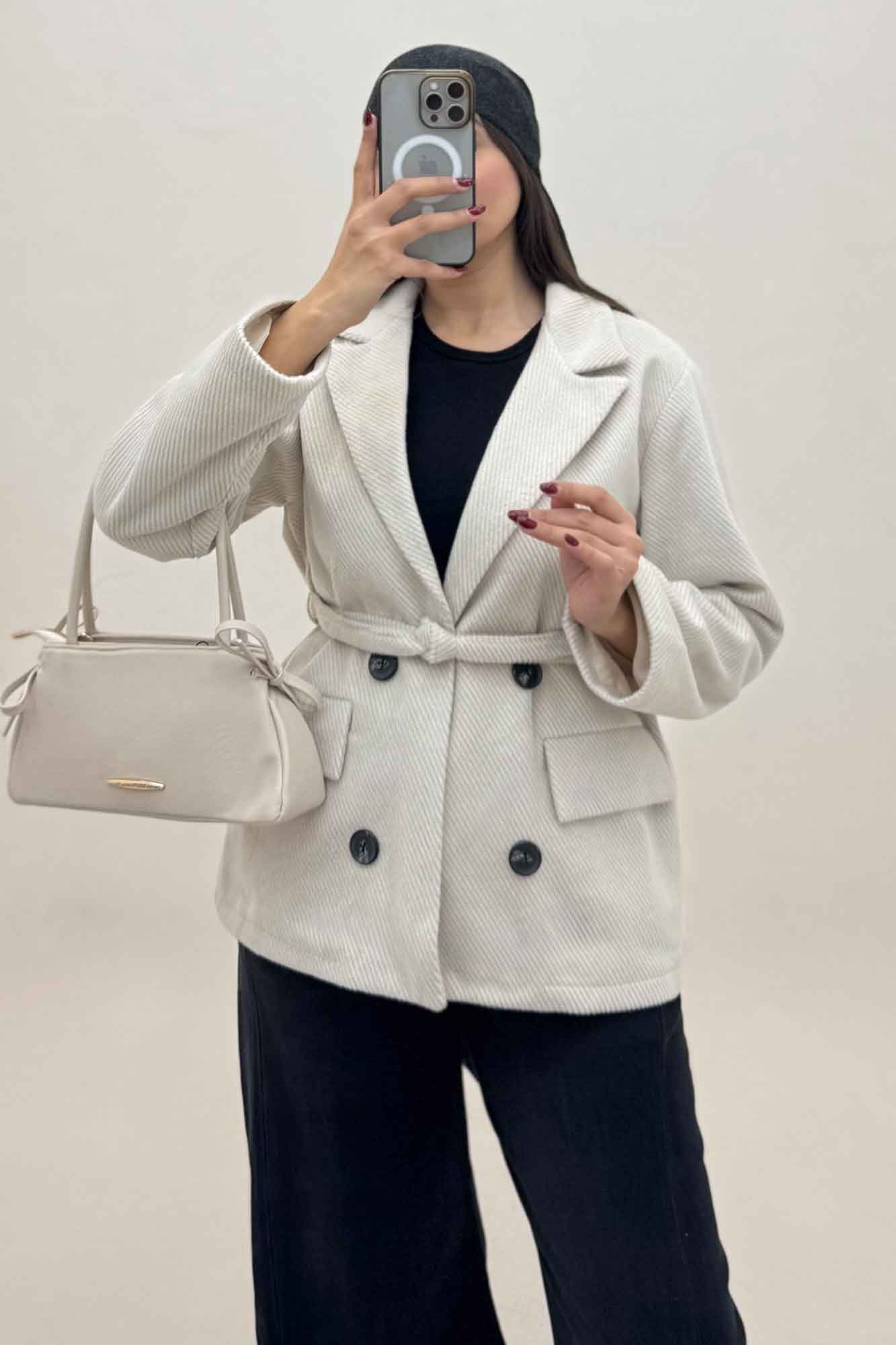 کت فوتر کجراه آستردار کمربنددار