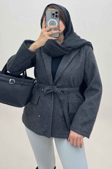 کت فوتر کجراه آستردار کمربنددار