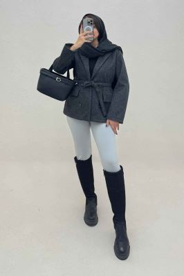 کت فوتر کجراه آستردار کمربنددار