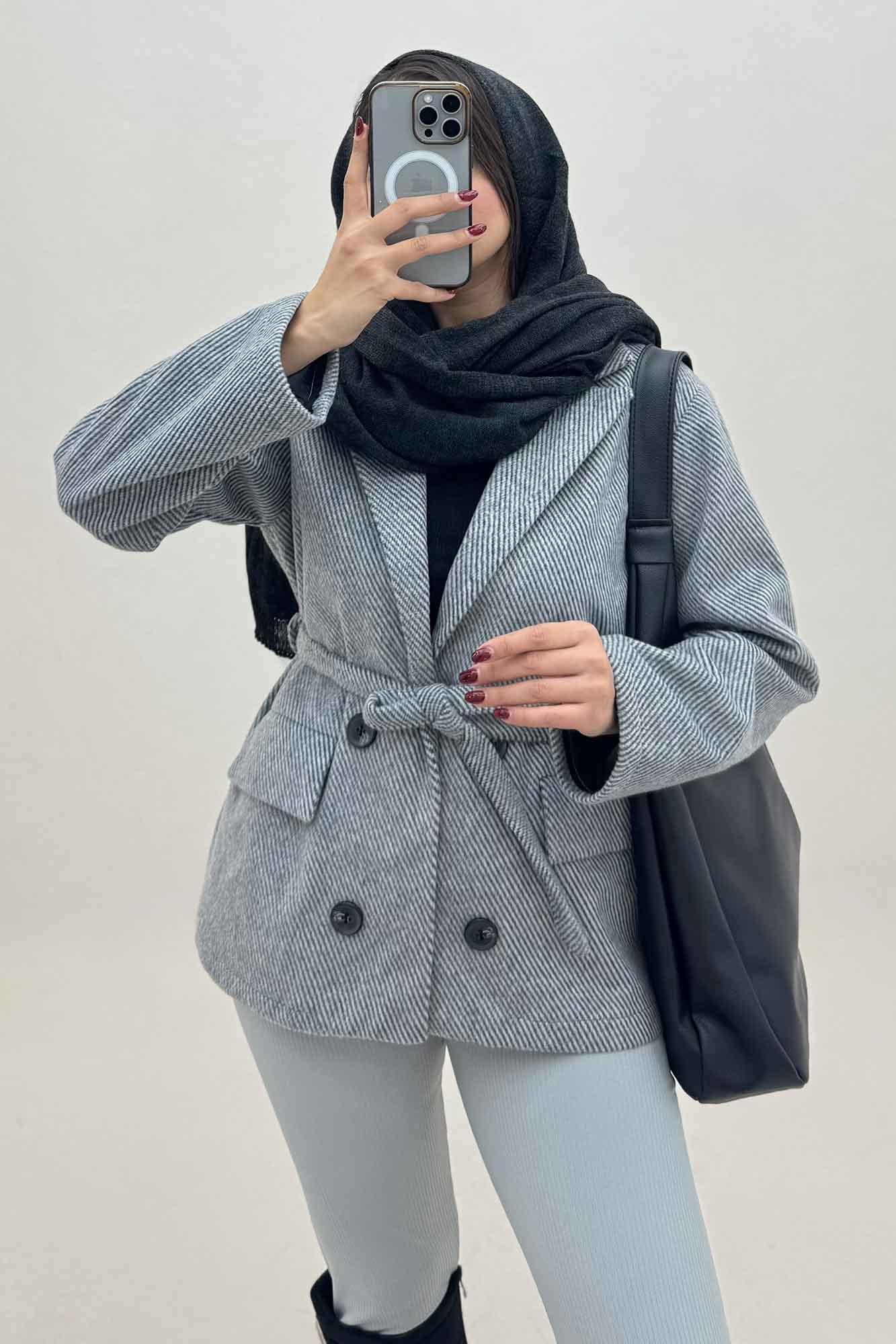 کت فوتر کجراه آستردار کمربنددار