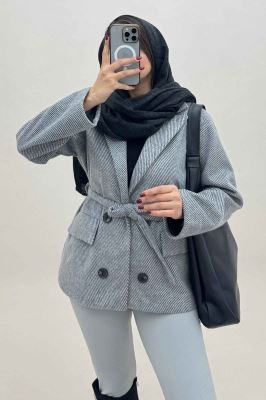 کت فوتر کجراه آستردار کمربنددار