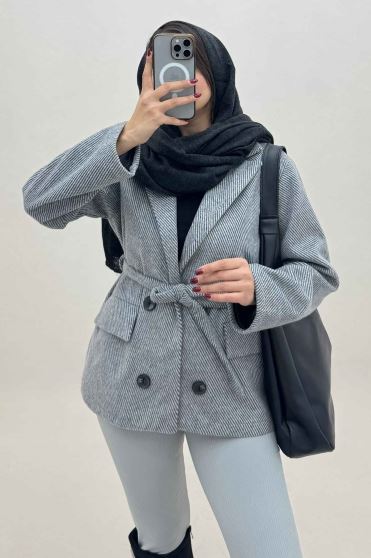 کت فوتر کجراه آستردار کمربنددار