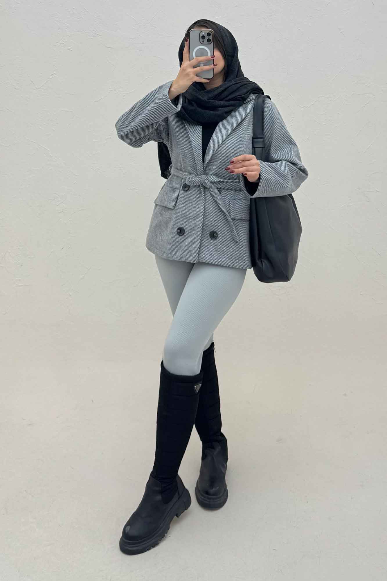 کت فوتر کجراه آستردار کمربنددار