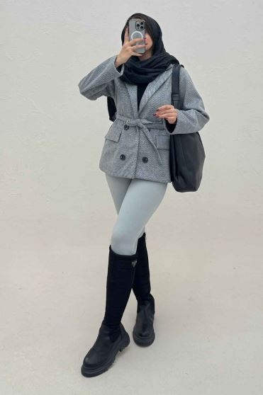 کت فوتر کجراه آستردار کمربنددار