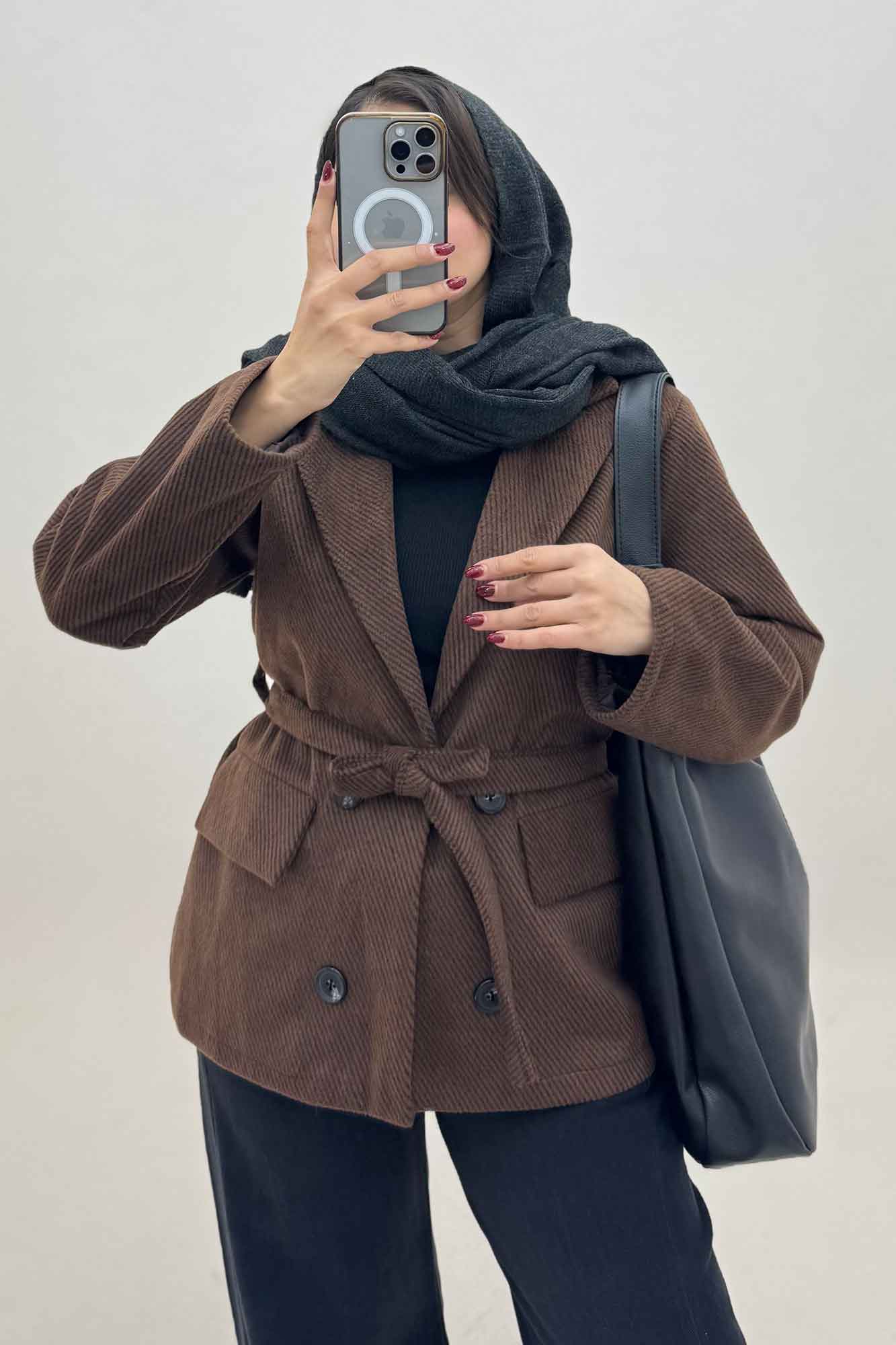 کت فوتر کجراه آستردار کمربنددار