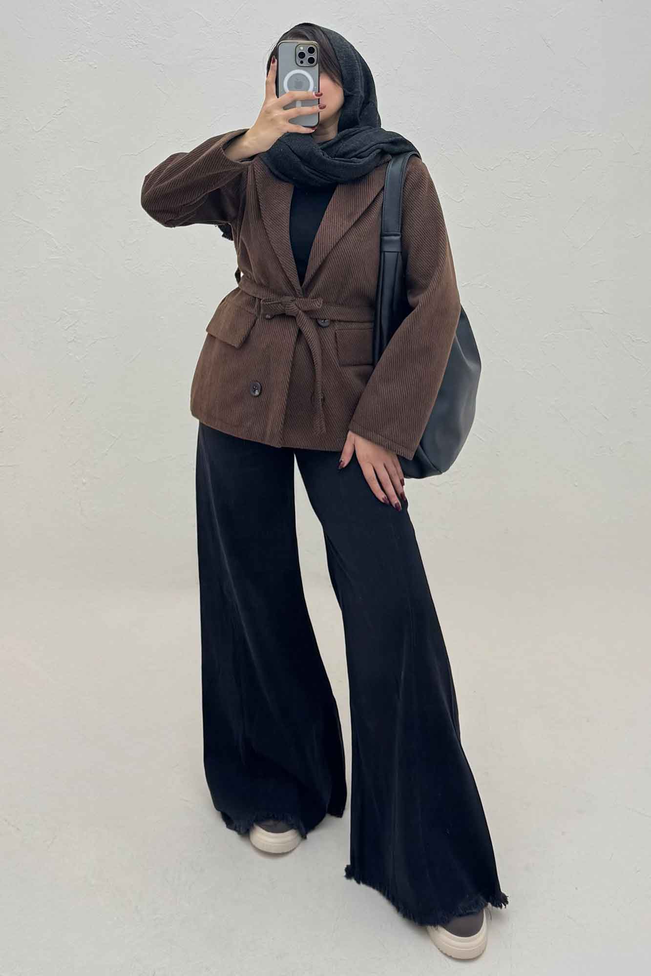 کت فوتر کجراه آستردار کمربنددار