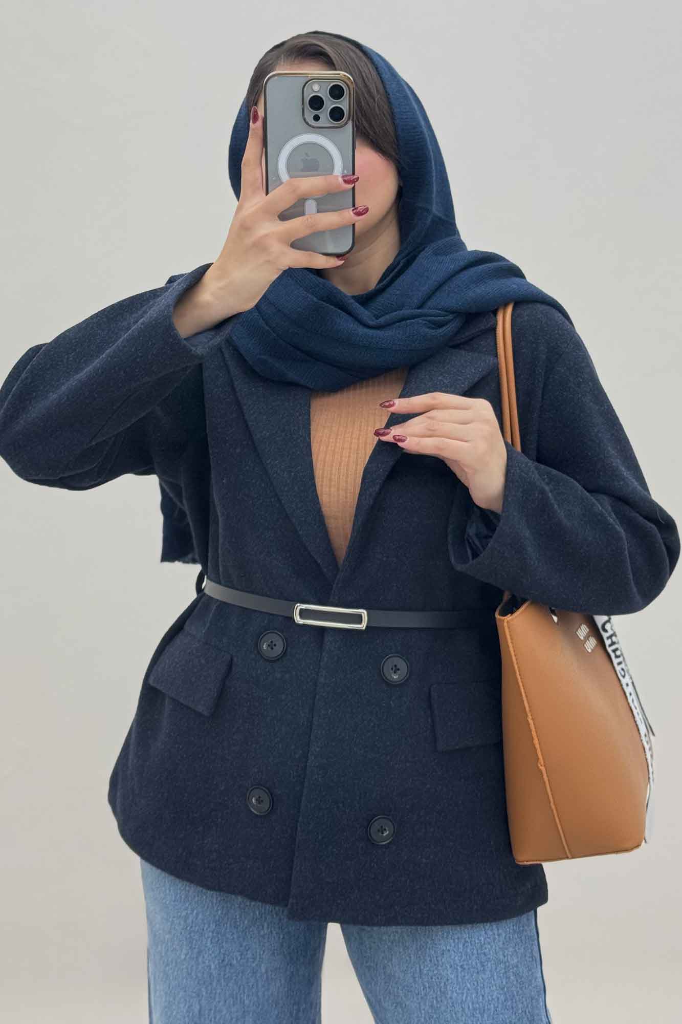 کت فوتر یقه انگلیسی آستردار کمربند چرم