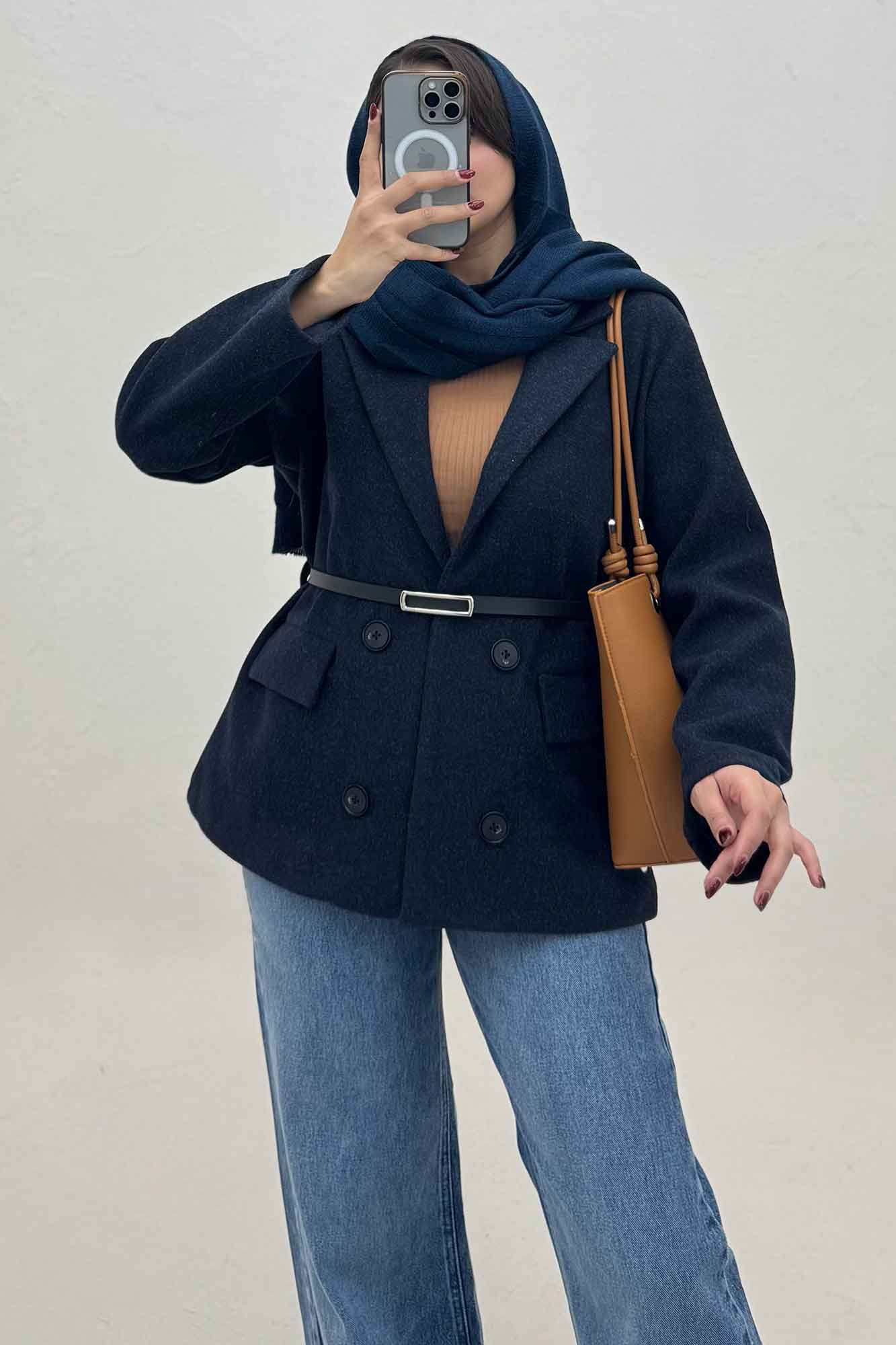 کت فوتر یقه انگلیسی آستردار کمربند چرم