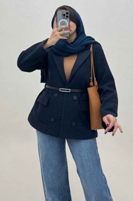 کت فوتر یقه انگلیسی آستردار کمربند چرم