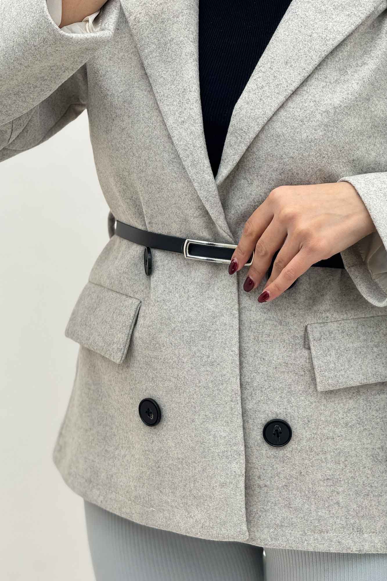 کت فوتر یقه انگلیسی آستردار کمربند چرم