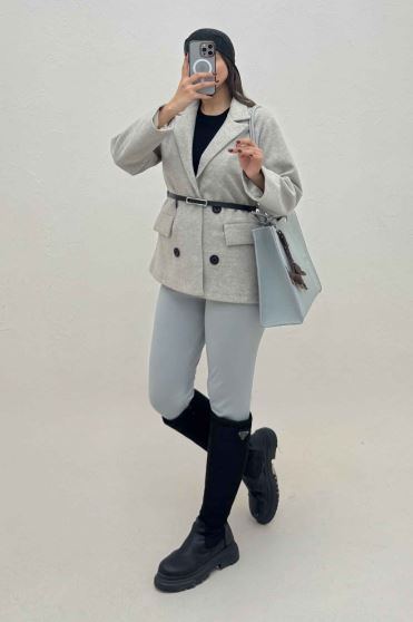 کت فوتر یقه انگلیسی آستردار کمربند چرم