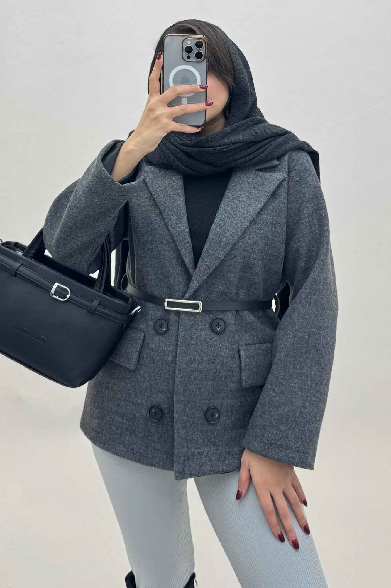 کت فوتر یقه انگلیسی آستردار کمربند چرم