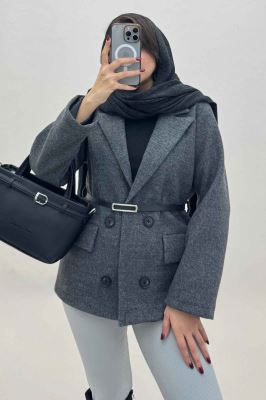 کت فوتر یقه انگلیسی آستردار کمربند چرم