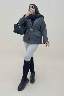 کت فوتر یقه انگلیسی آستردار کمربند چرم