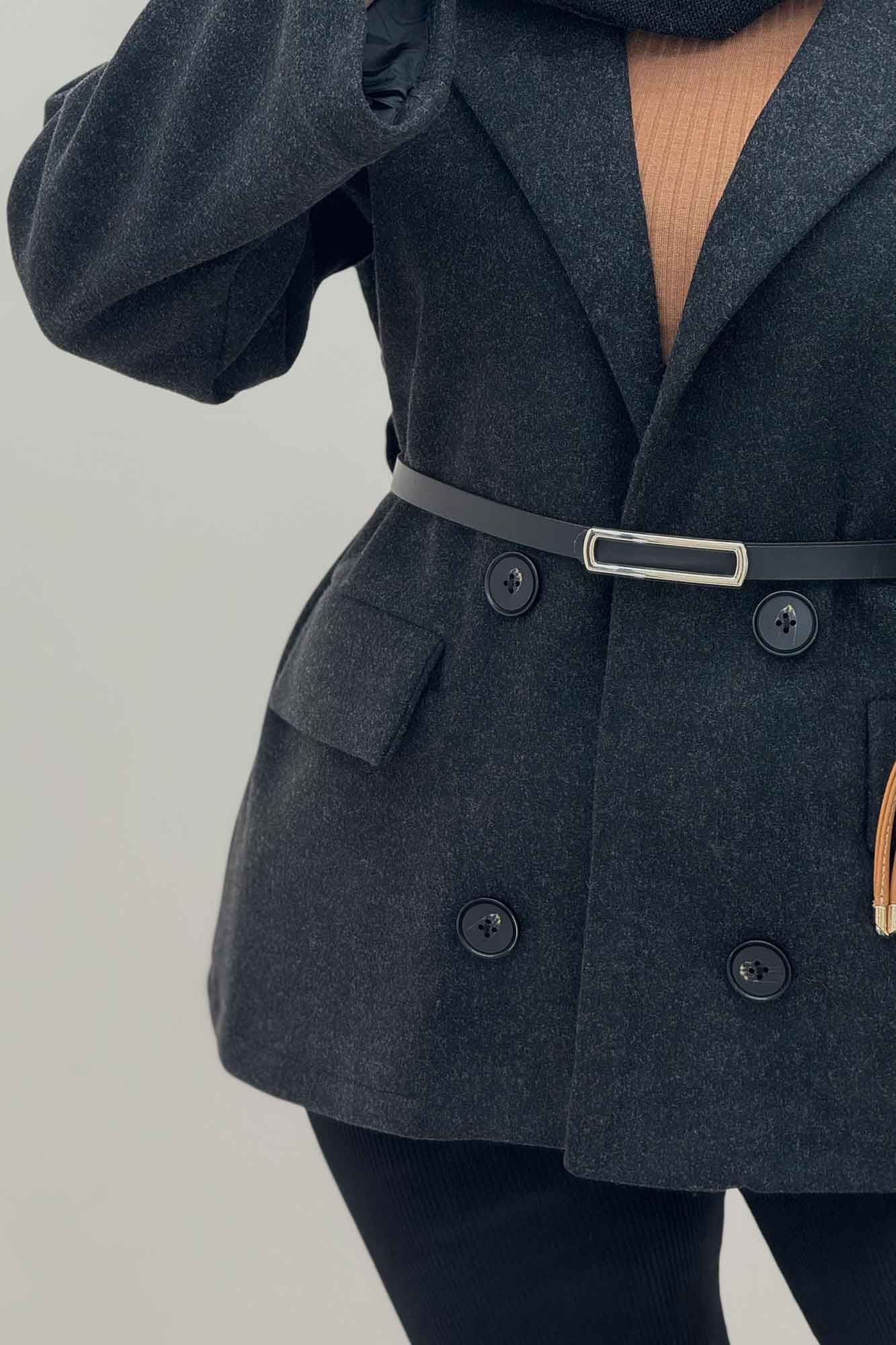 کت فوتر یقه انگلیسی آستردار کمربند چرم