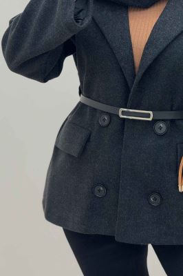 کت فوتر یقه انگلیسی آستردار کمربند چرم