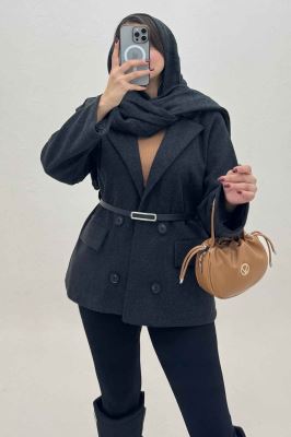 کت فوتر یقه انگلیسی آستردار کمربند چرم