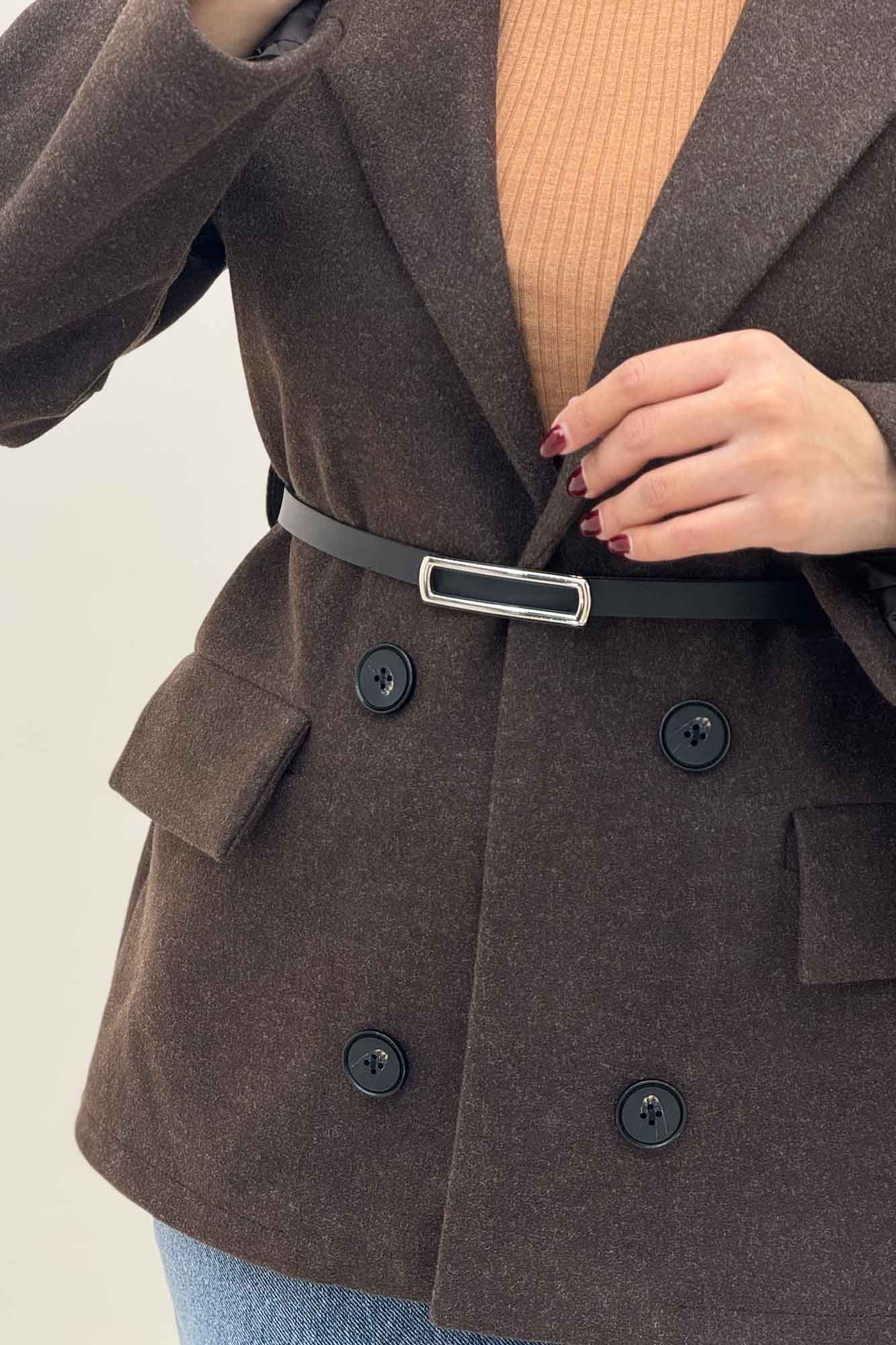 کت فوتر یقه انگلیسی آستردار کمربند چرم