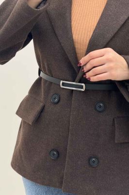 کت فوتر یقه انگلیسی آستردار کمربند چرم