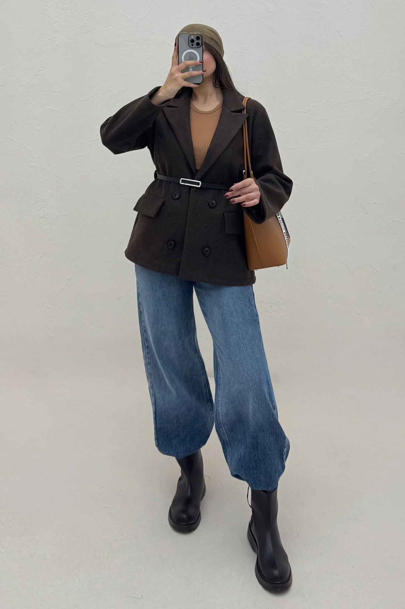 کت فوتر یقه انگلیسی آستردار کمربند چرم