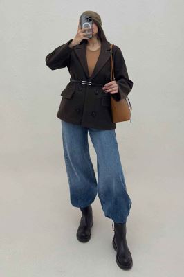 کت فوتر یقه انگلیسی آستردار کمربند چرم