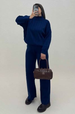 ست بلوز یقه اسکی و شلوار بافت