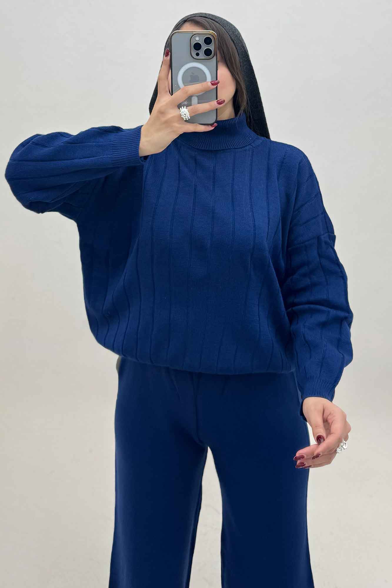 ست بلوز یقه اسکی و شلوار بافت