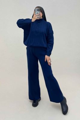 ست بلوز یقه اسکی و شلوار بافت