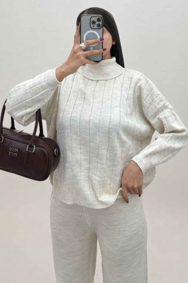 ست بلوز یقه اسکی و شلوار بافت