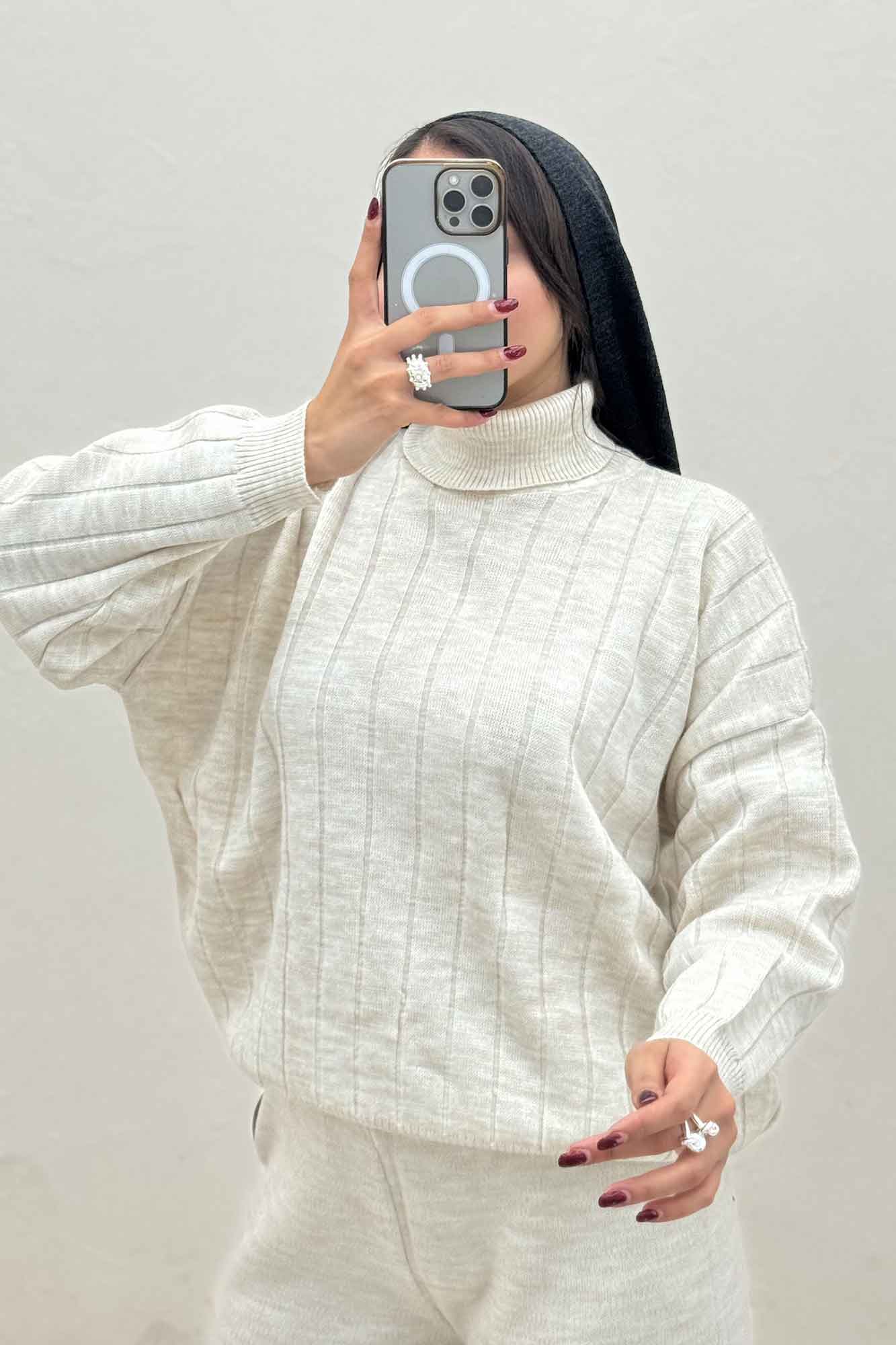 ست بلوز یقه اسکی و شلوار بافت