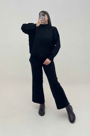 ست بلوز یقه اسکی و شلوار بافت