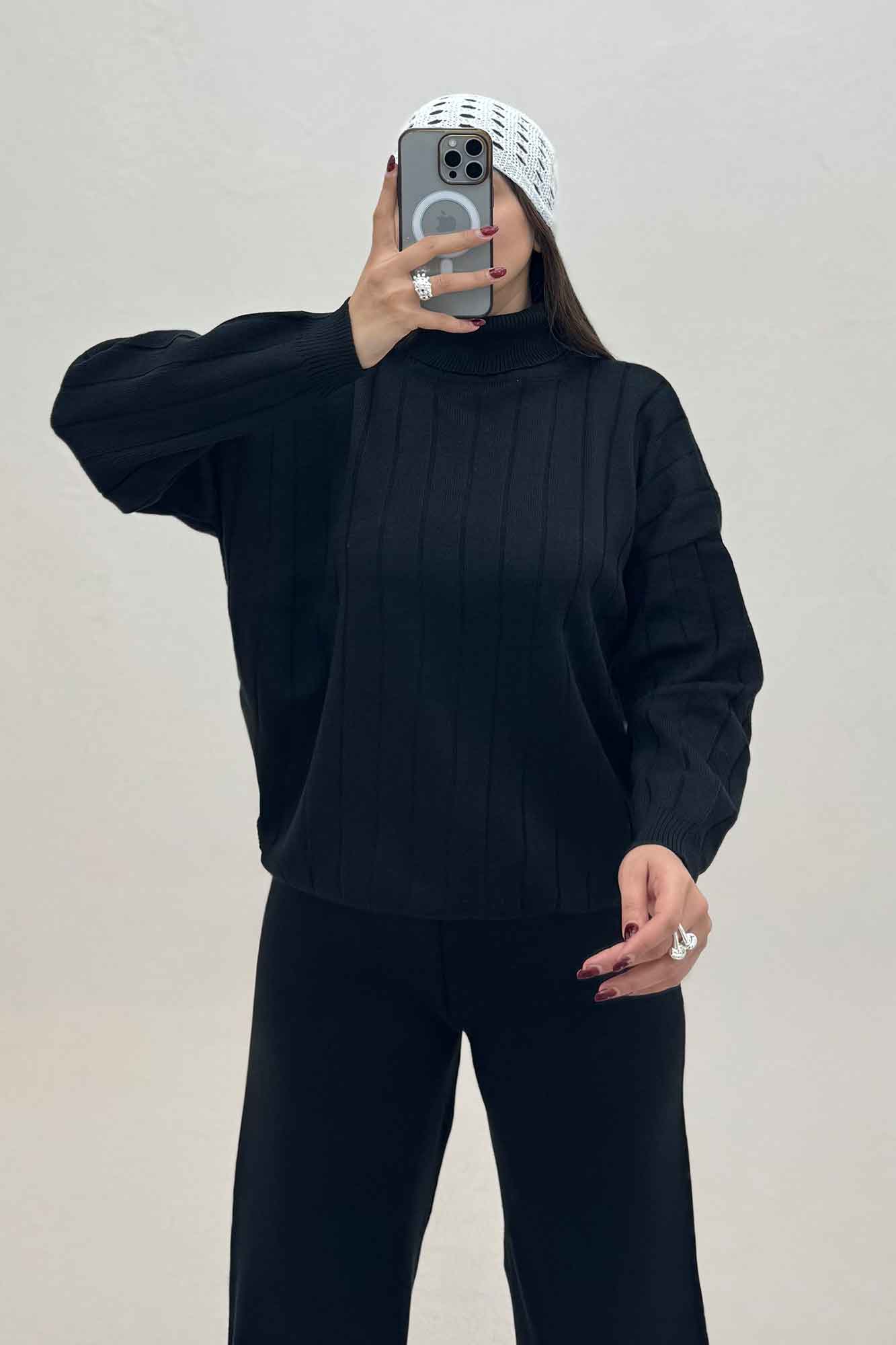 ست بلوز یقه اسکی و شلوار بافت