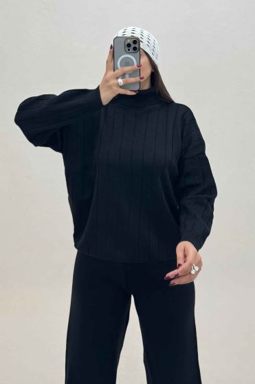 ست بلوز یقه اسکی و شلوار بافت