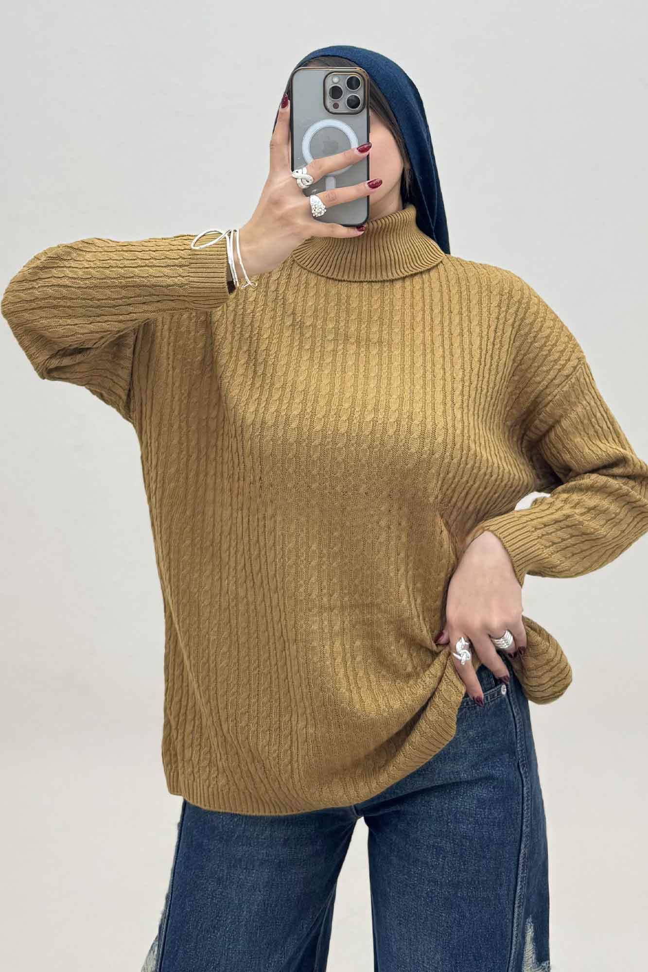 تونیک بافت مارپیچ یقه اسکی