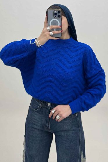 بلوز بافت یقه سه سانت طرح زیگزاگ کد 511