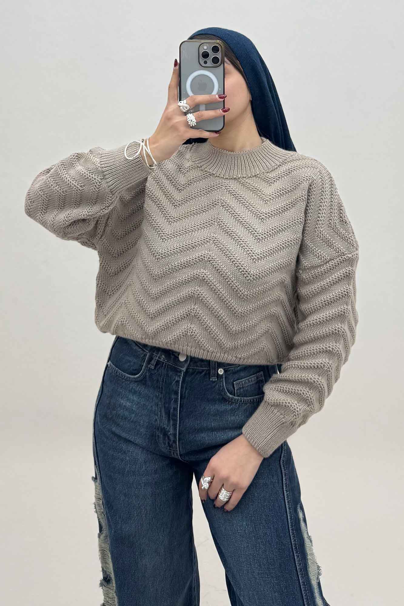 بلوز بافت یقه سه سانت طرح زیگزاگ کد 511