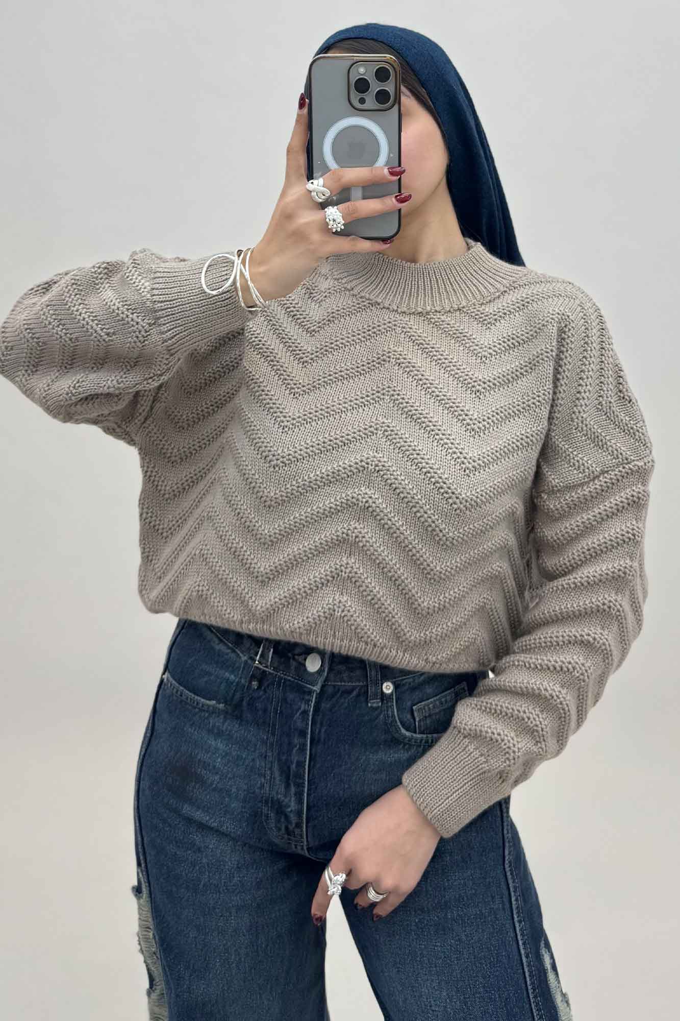 بلوز بافت یقه سه سانت طرح زیگزاگ کد 511