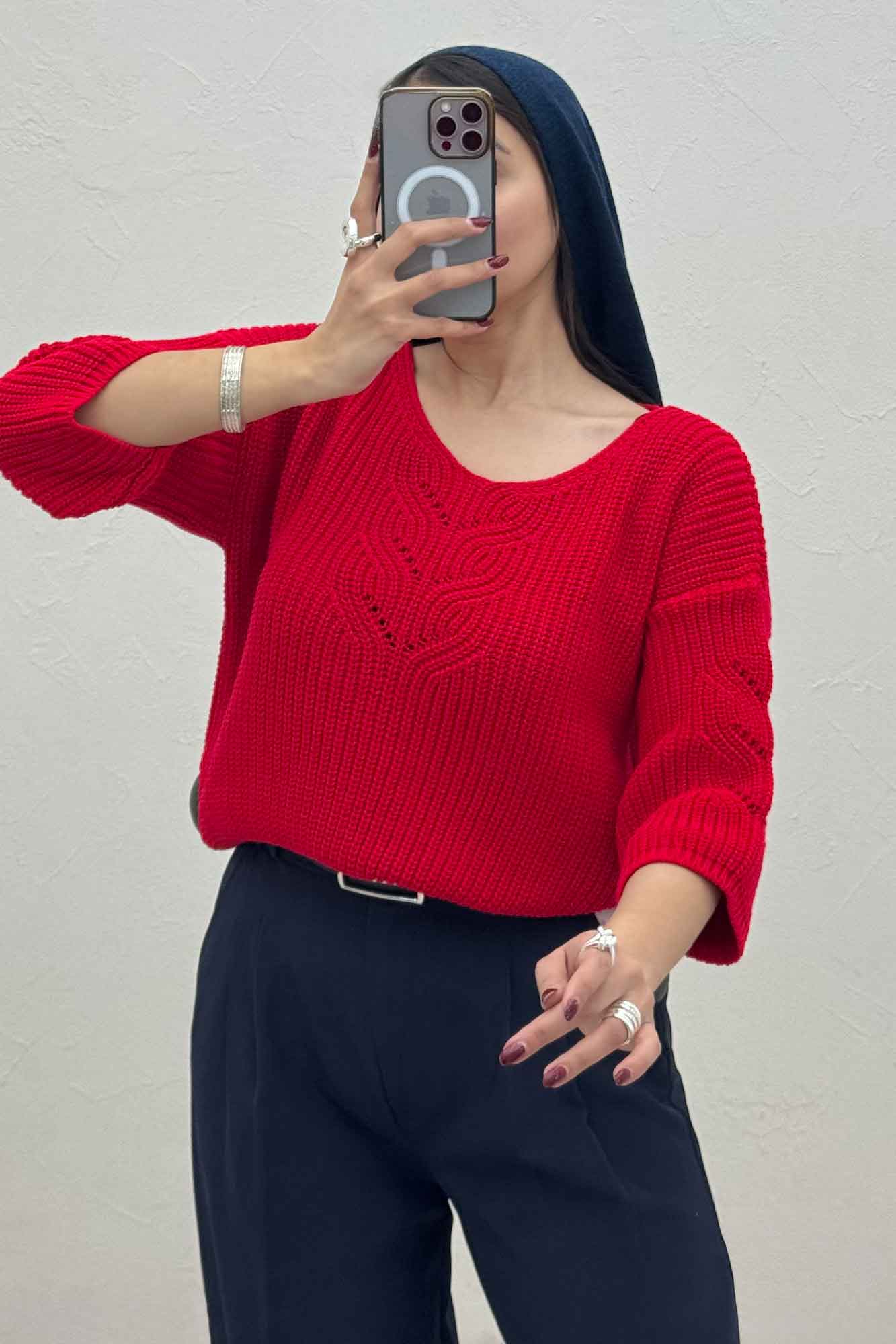 بلوز بافت پروانه ای آستین سه رب