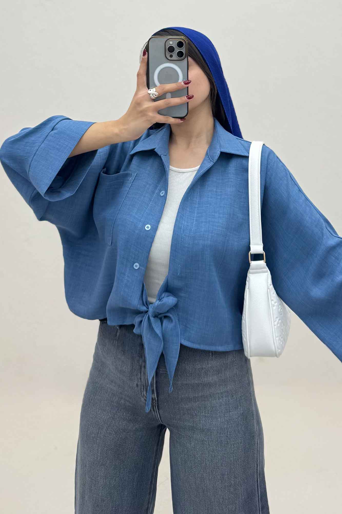 شومیز شانتون پایین گره تک جیب