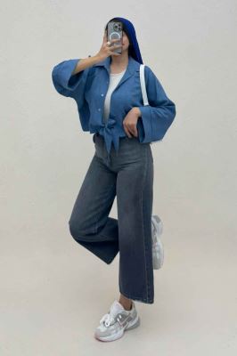 شومیز شانتون پایین گره تک جیب