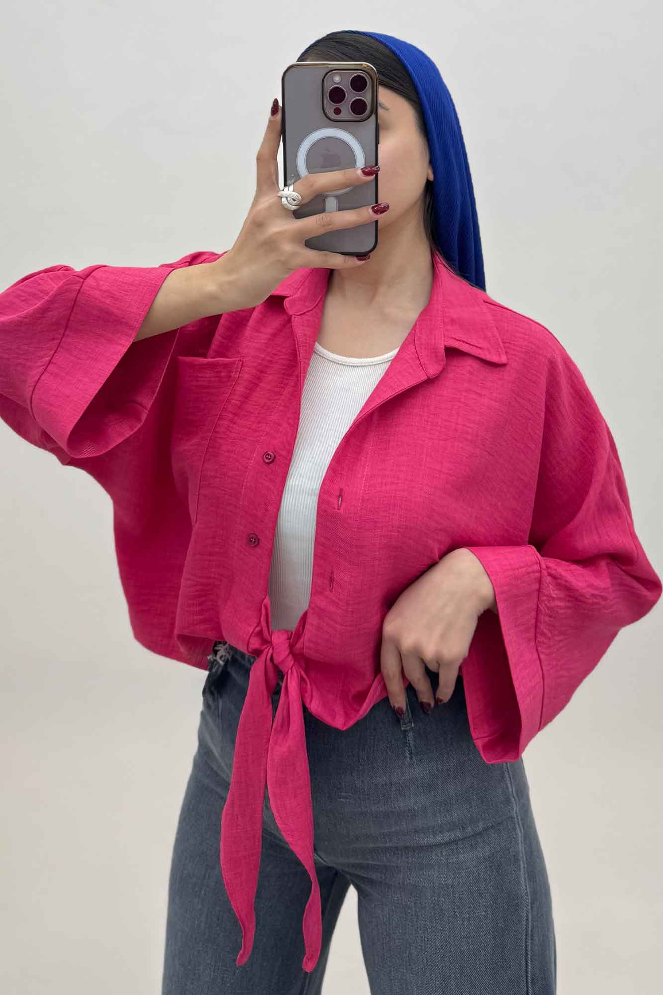 شومیز شانتون پایین گره تک جیب