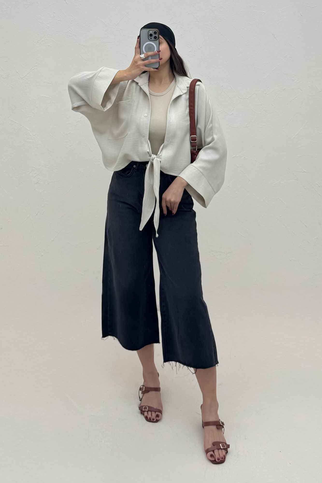 شومیز شانتون پایین گره تک جیب