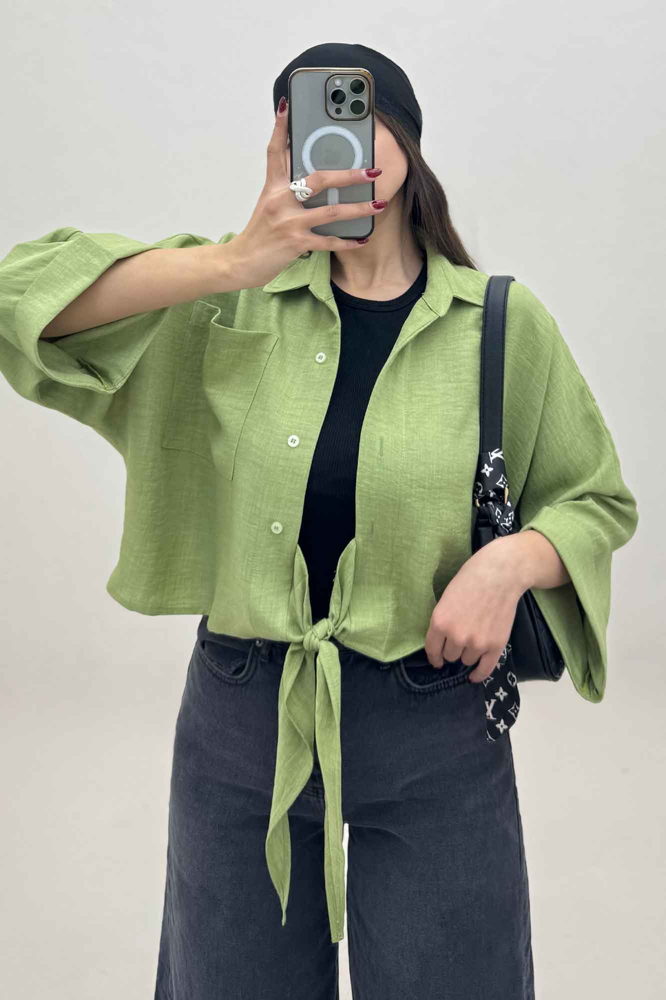 شومیز شانتون پایین گره تک جیب