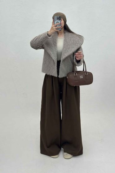 کت خز آستردار یقه پهن